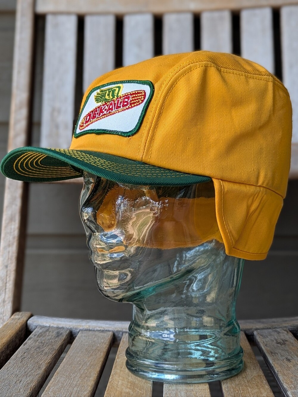 NWOT K Brand Dekalb Corn Cob EarFlap Ear Warmer Hat Size 7 1/4 Yellow Green